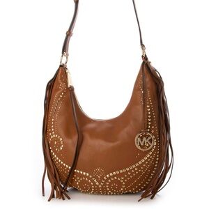 Michael Kors Rhea Leather Fringe Studded WESTERN Handbag